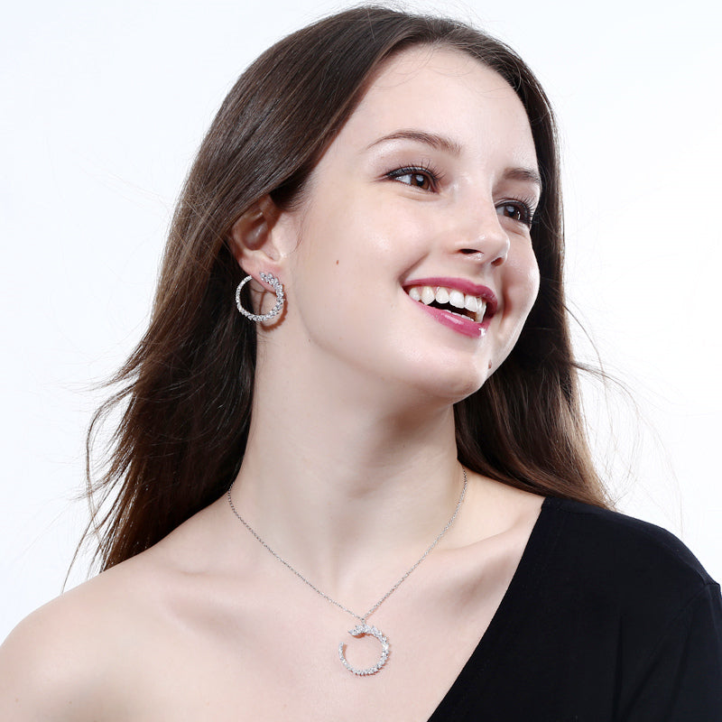 Set de joyería para novia de aretes y collar de zirconias en espiga