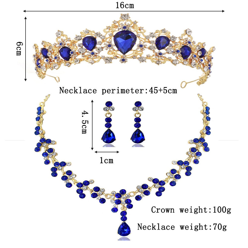 Set de tiara, aretes y collar en cristales de colores