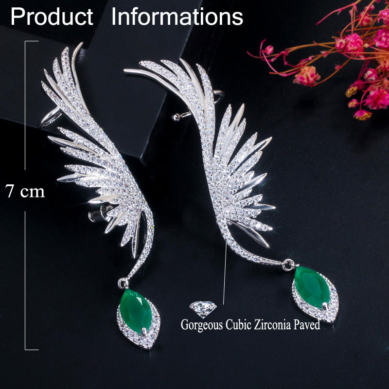 Hermosos aretes para novia de ala de ave con cristal