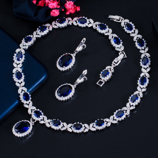 Conjunto de joyería para novia de zirconias azules