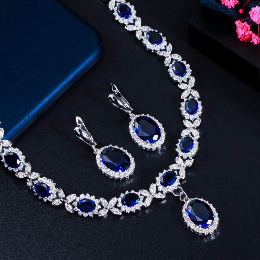 Conjunto de joyería para novia de zirconias azules