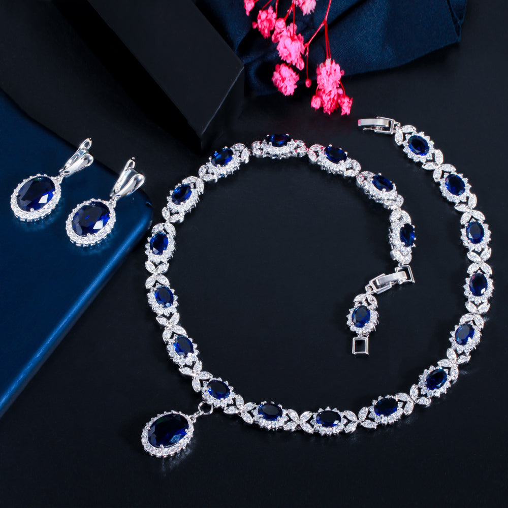 Conjunto de joyería para novia de zirconias azules