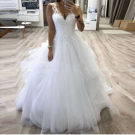 Vestido de novia de princesa con falda de tul escalonada