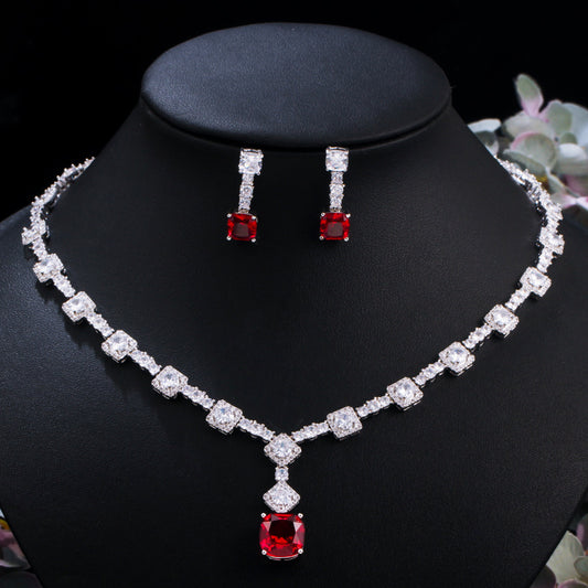 Set de joyería para novias de zirconias rojas y blancas