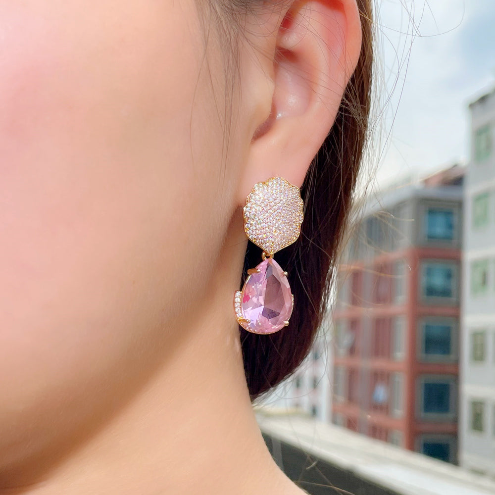 Hermosos aretes para novia de cristal y zirconias