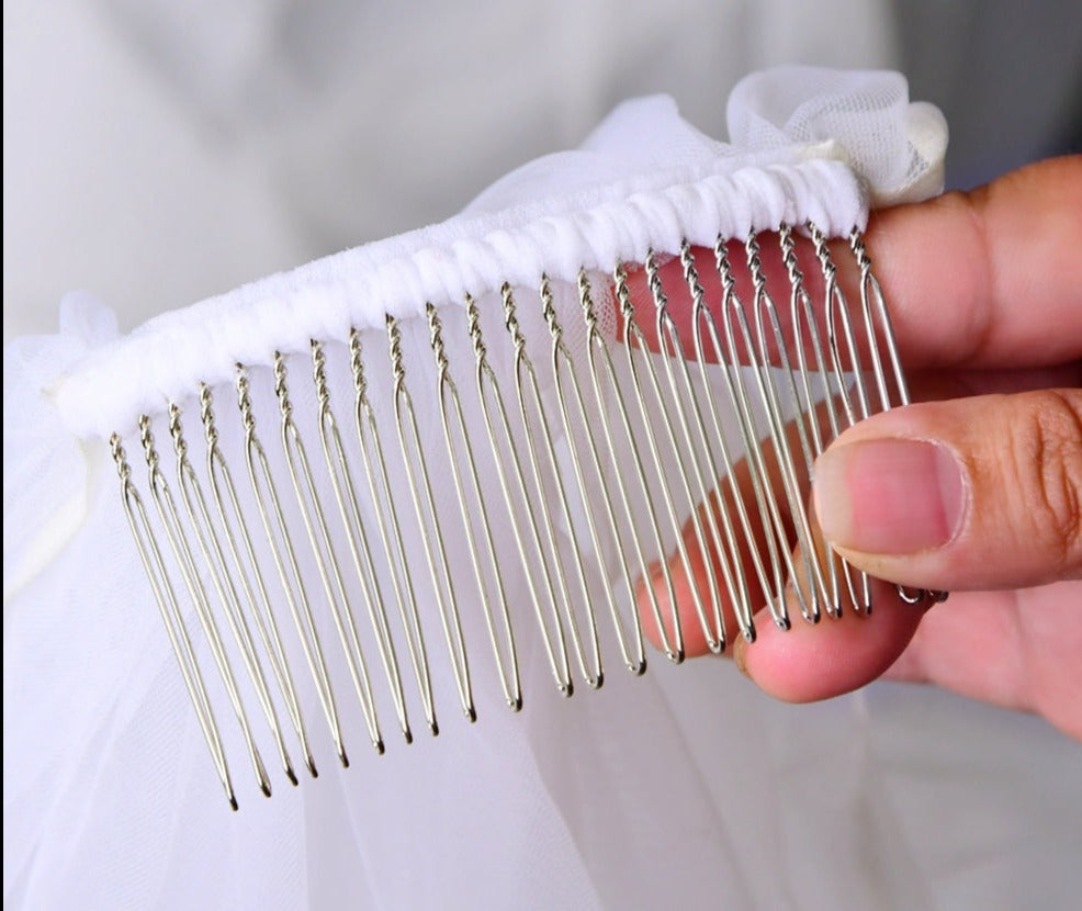 Velo clásico para novia con borde de organza