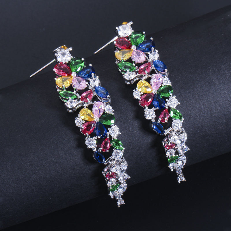 Aretes largos para novia multicolor