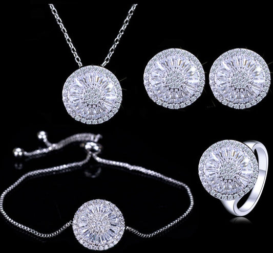 Divino set de joyería para novia de 4 piezas en zirconias