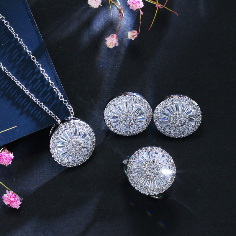 Divino set de joyería para novia de 4 piezas en zirconias