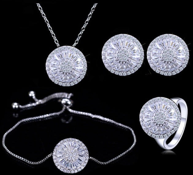 Divino set de joyería para novia de 4 piezas en zirconias